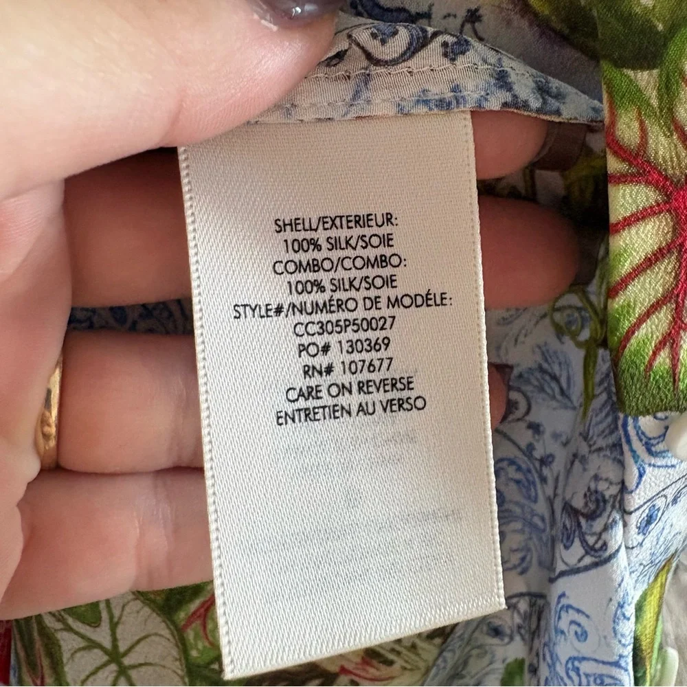 Alice + Olivia "Willa" silk fruit Patterned Puff Sleeve Blouse - Picture 6 of 7